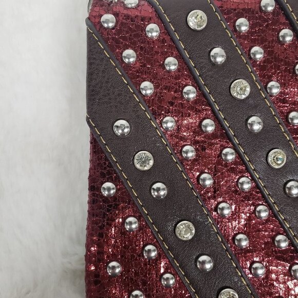 Rustic Couture Wristlet Wallet Grunge Punk Studded Maroon Brown - Picture 4 of 15